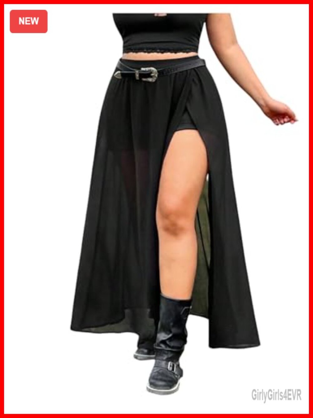 GORGLITTER Sheer Mesh Maxi Skirt Plus Size High Waist A-Line Gothic Concert